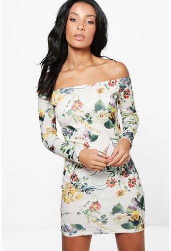 Xenia Printed Off Shoulder Bodycon Dress