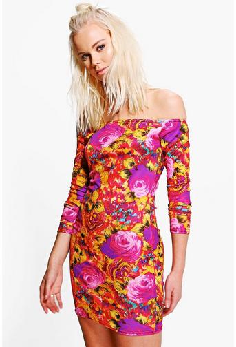 Keira Printed Off Shoulder Bodycon Dress