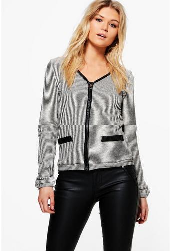 Olivia Knit Zip Through PU Trim Cardigan