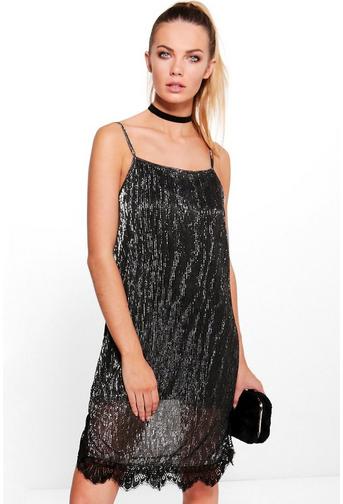 Bethan Metallic Strappy Lace Bodycon Dress