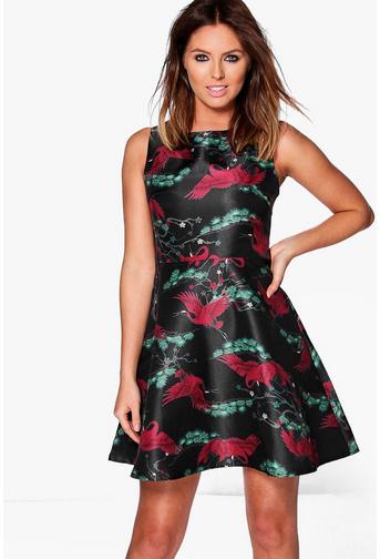 Eleanor Bird Print Skater Dress