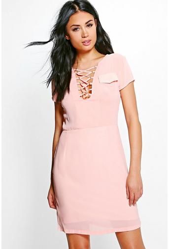 Elenora Lace Up Front Shift Dress