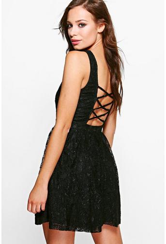 Stacey Lace Strap Back Detail Skater Dress