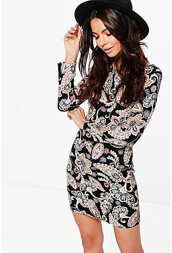 Lucy Paisley Long Sleeve Bodycon Dress