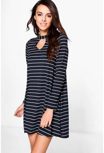 Rella Long Sleeve Stripe Swing Dress