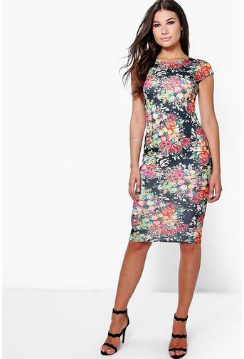 Katie Cap Sleeve Printed Midi Dress