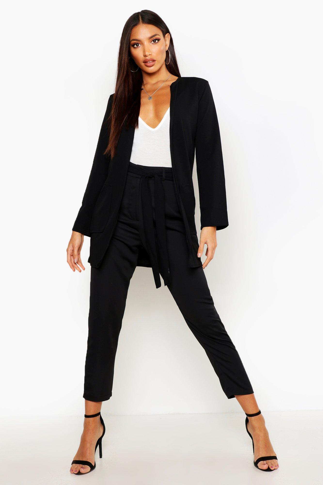 boohoo Womens Collarless Pocket Detail Duster Jacket - Black - M/L, Black
