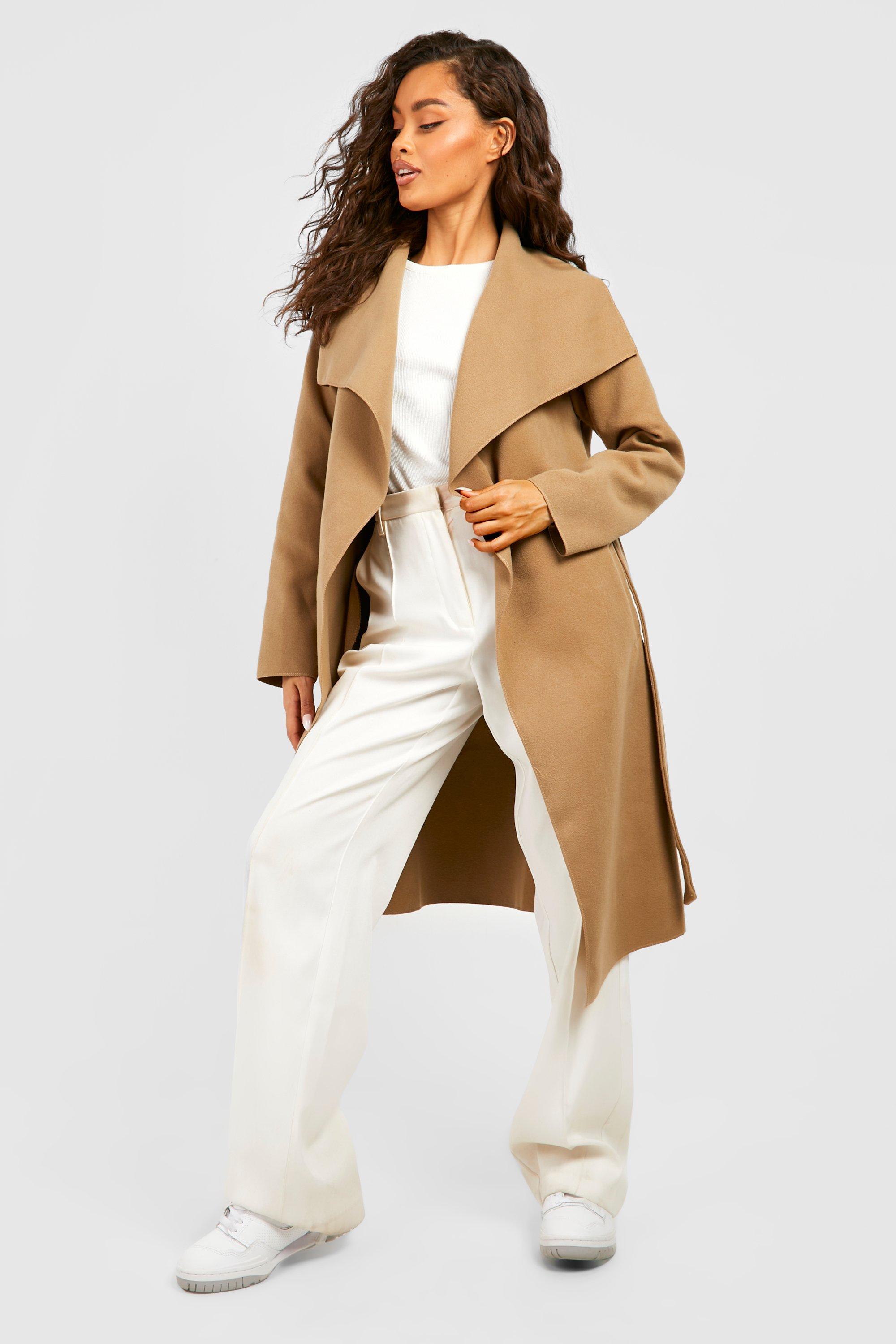 Boohoo Womens Belted Shawl Collar Coat - Beige - One Size