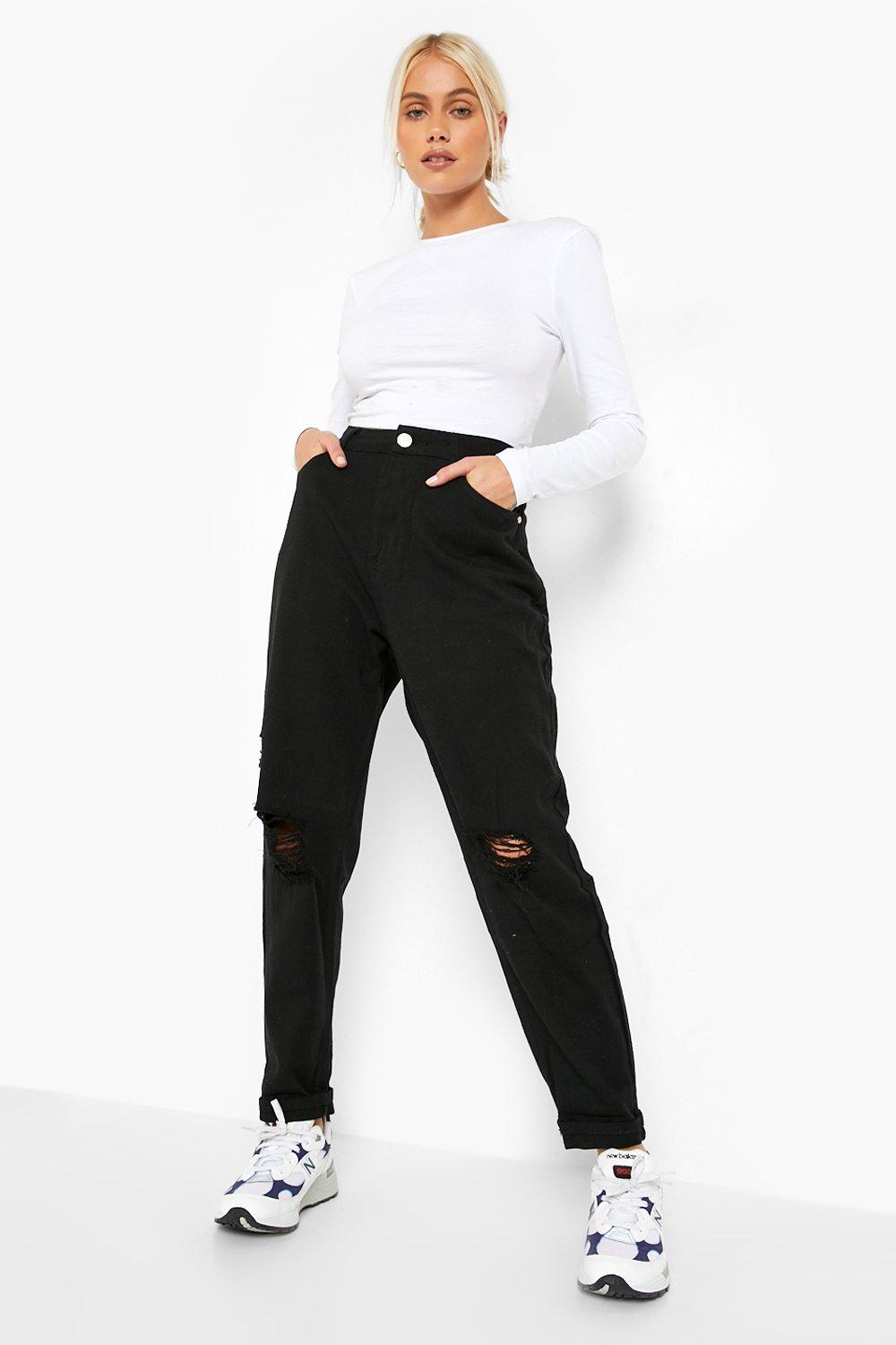 Boohoo Versleten Mom Jeans Met Hoge Taille, Zwart