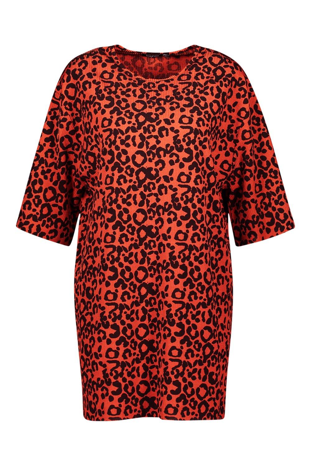 

Крупные платье-футляр в рубчик с леопардовым принтом, Terracotta