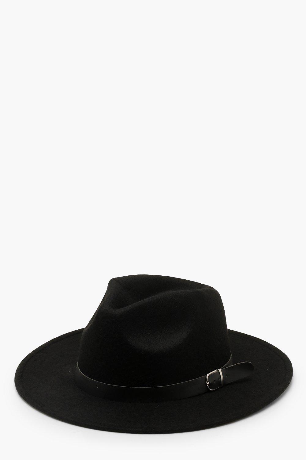 boohoo Womens Fedora Hat With Buckle Trim - Black - One Size, Black