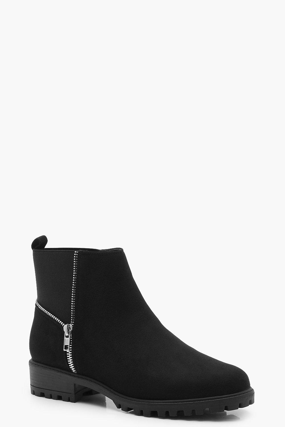 boohoo Womens Zip Trim Gusset Chelsea Boots - Black - 3, Black