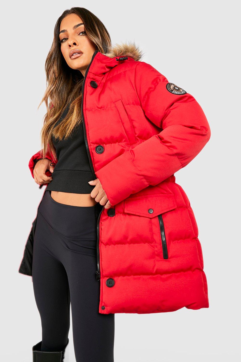 Womens Luxe Mountaineering Parka Coat - Red - 8, Red