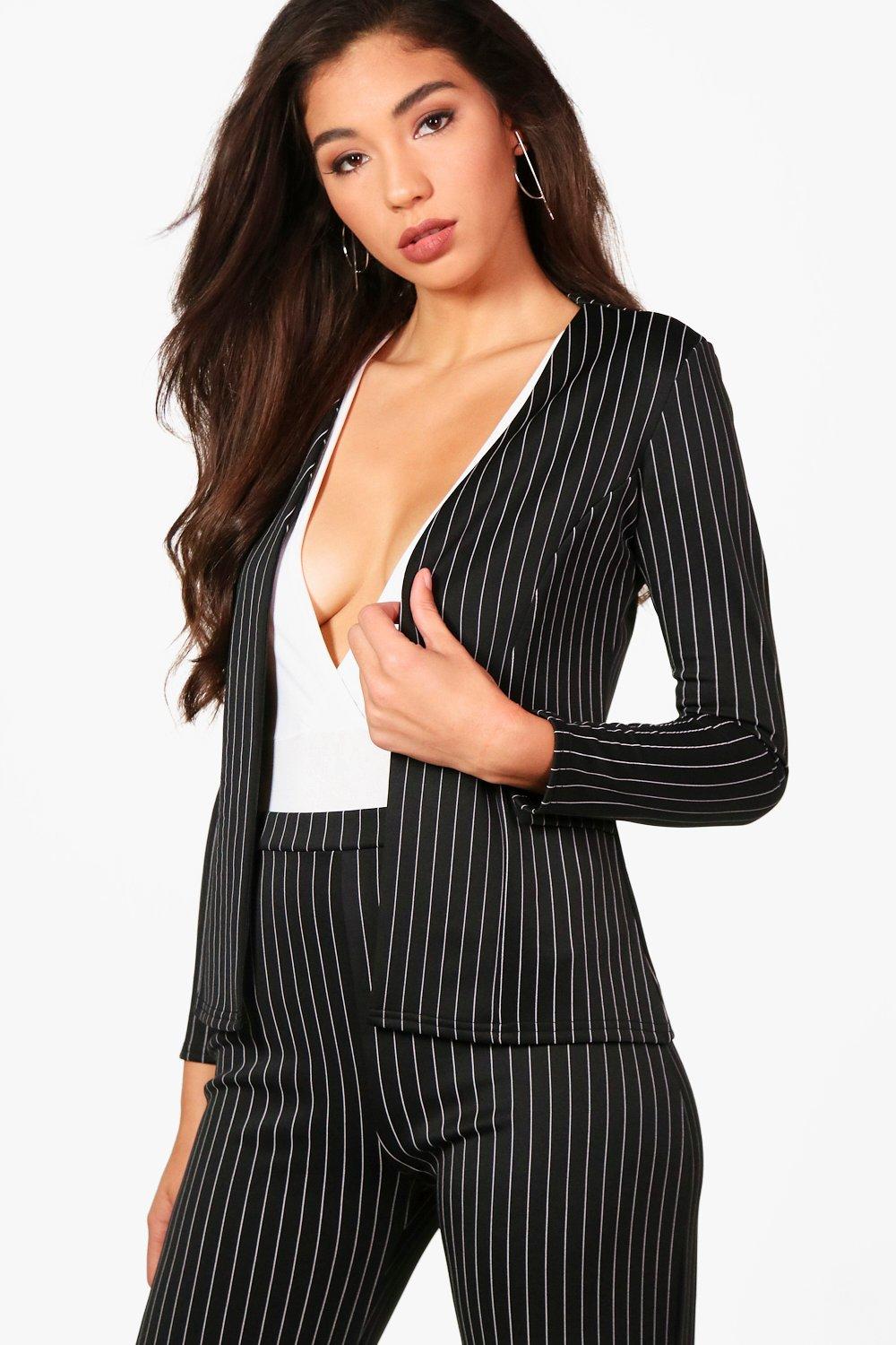 Gabbie Pinstripe Collarless Blazer