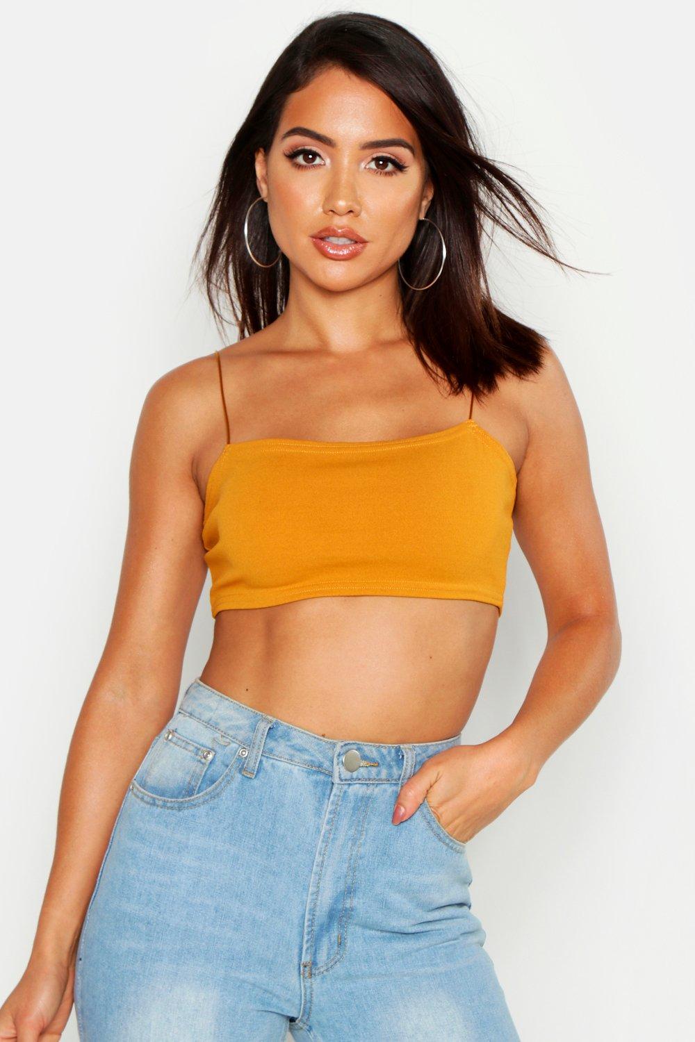 Womens Basic Square Neck Strappy Bandeau - Yellow