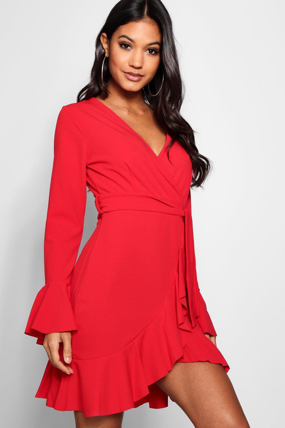 Frill Sleeve Tie Waist Ruffle Hem Tea Dress | Boohoo