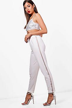Kacy Metallic Side Stripe Crepe Jogger