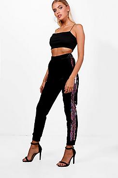 Kiera Premium Velvet Sequin Stripe Relaxed Jogger