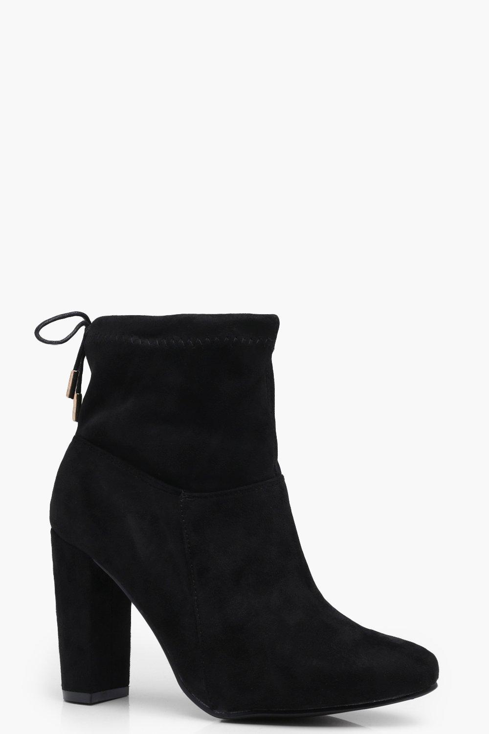 black block heel faux suede thigh high sock boot
