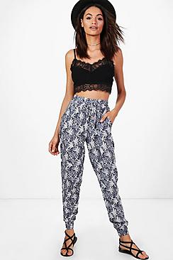 Thea Palm Print Woven Joggers