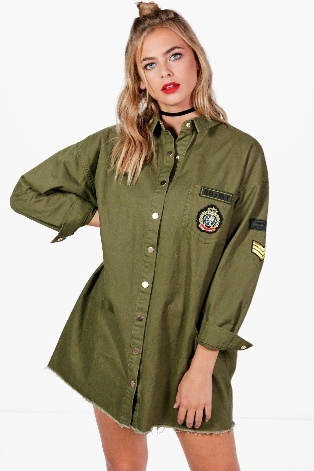 Hollie Military Shirt Dress Boohoo