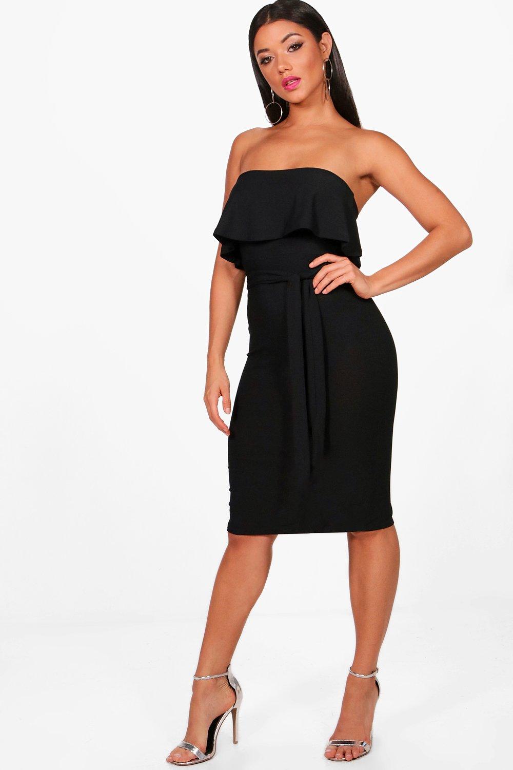 Jasmine Bandeau Frill & Tie Waist Midi Dress