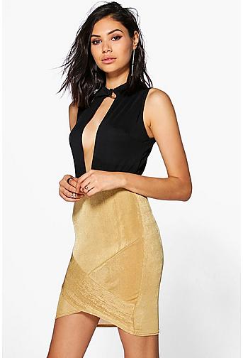 Lia Textured Slinky Wrap Front Mini Skirt
