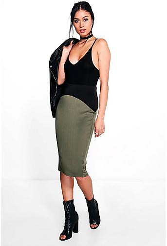 Maya High Waist Panelled Scuba Midi Skirt