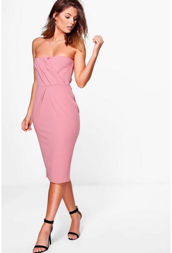 Sara Pleat Top Bandeau Midi Dress