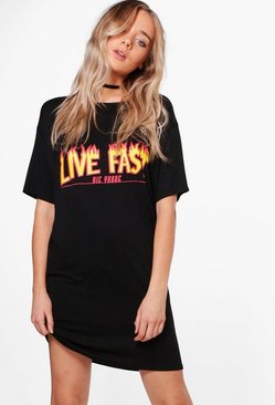 Fi Live Fast Printed Oversized T-Shirt Dress