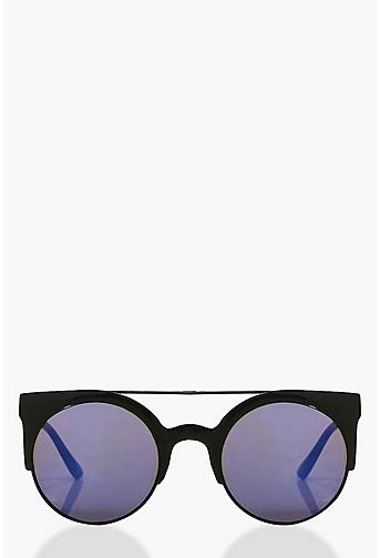 Lucia Retro Brow Bar Black Frame Sunglasses