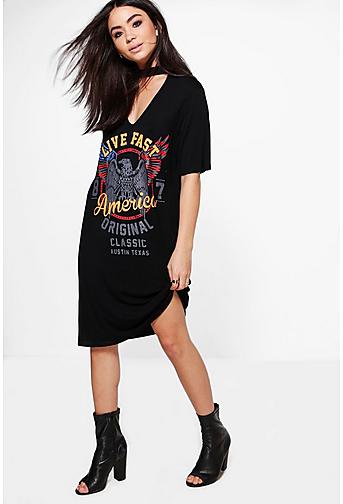 Farah Choker Neck Band T- Shirt Dress