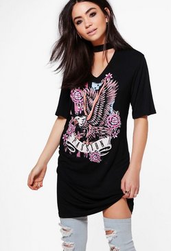 Aly Choker Neck Printed Band T-Shirt Dress