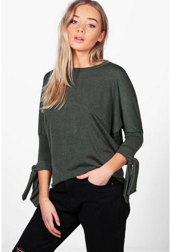 Laura Tie Sleeve Batwing Crop Knit Top