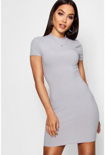 Ali High Neck Cap Sleeve Rib Bodycon Dress