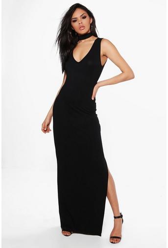 Jane Choker Detail Side Split Maxi Dress