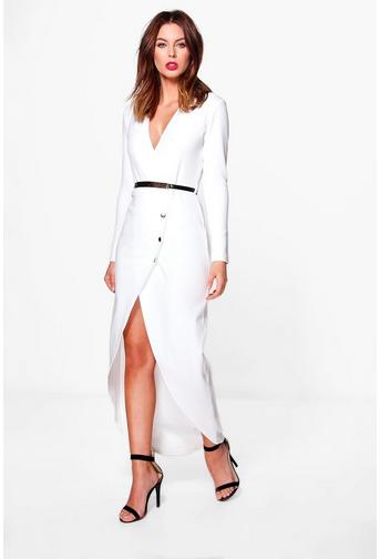 Paige Plunge Button Tailored Midi Dress