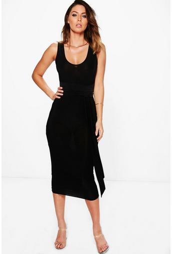 Holly Slinky Multi Tie Waist Midi Dress