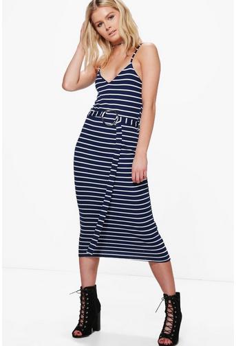 Polly Stripe Ring Belted Detail Midi Dress