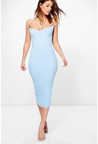 Ash Structured Off Shoulder Midi Dress
