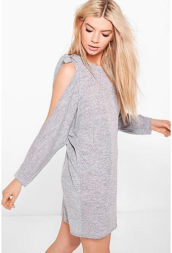 Faye Tie Cold Shoulder Oversized Knitted Dress