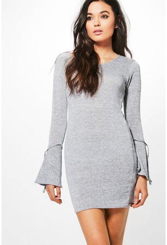 Phoebe Tie Flute Sleeve Knitted Dress