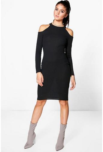 Hayley Cold Shoulder Ribbed Midi Dress