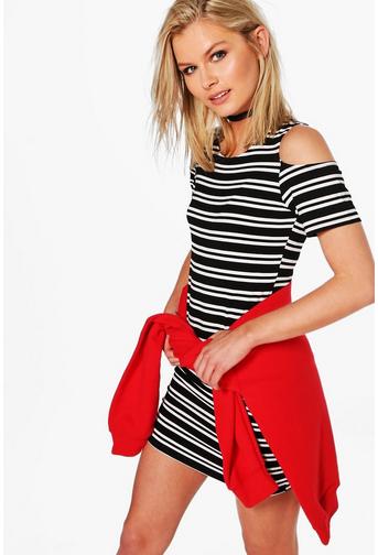 Mia Cold Shoulder Stripe Bodycon Dress