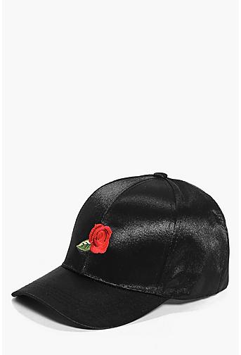 Scarlet Floral Embroidered Cap