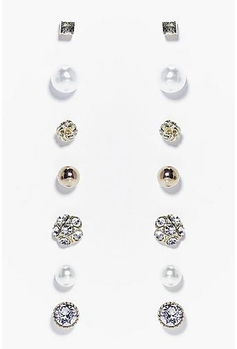 Louise Diamante & Pearl Stud Earring Set