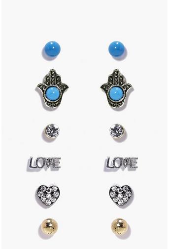 Phillipa Hamsa & Love Stud Earring Set