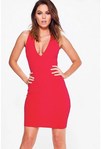 Suzi Crepe Plunge Neck Bodycon Dress