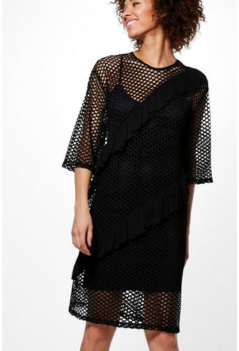 Rachel Ruffle Detail Mesh Shift Dress