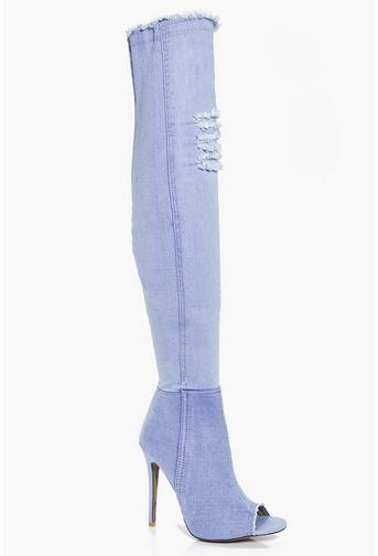 Zoe Ripped Frayed Edge Peeptoe Thigh Boot